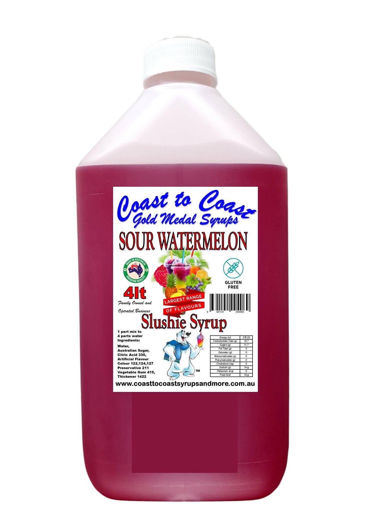 #3s Coast to Coast Gold Medal Syrups®, Sour, 4ltr, Premium Sour Slushie Syrup
