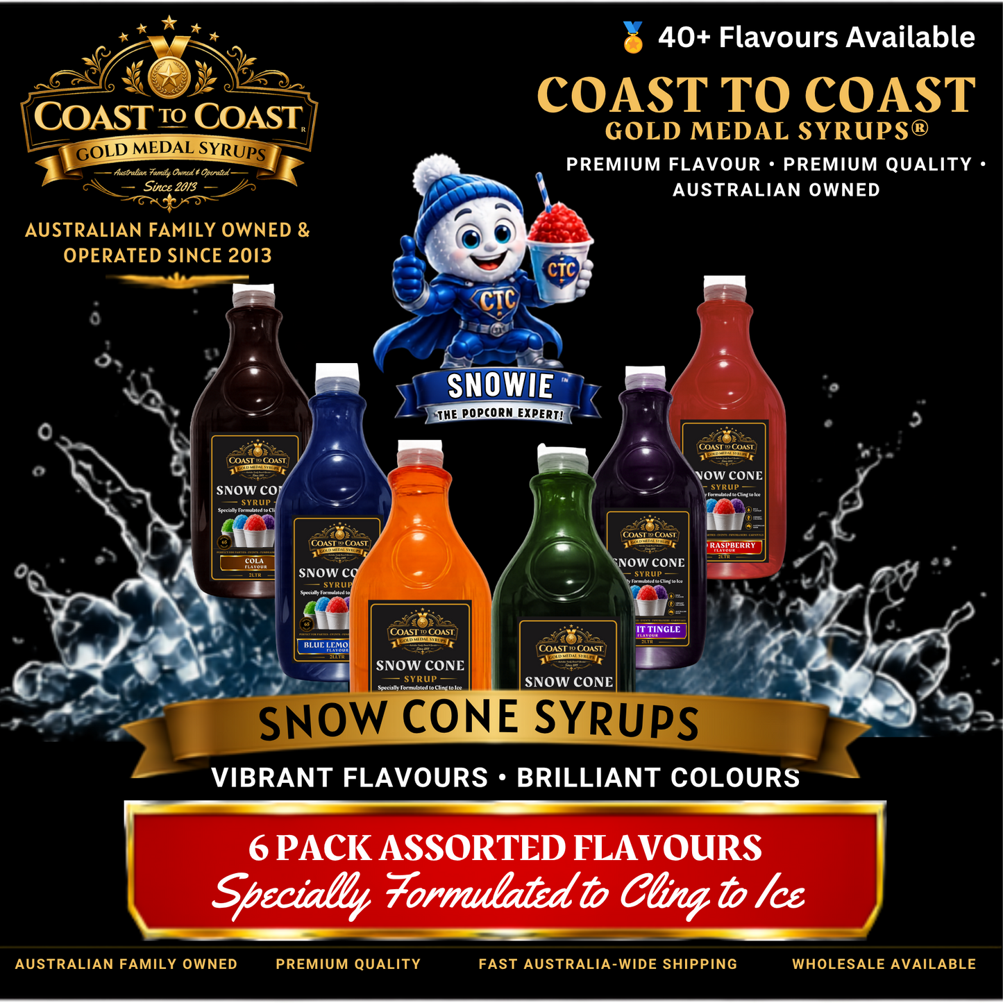 Assorted Snow Cone Syrup 6x2ltr - Coast to Coast Gold Medal Syrups®