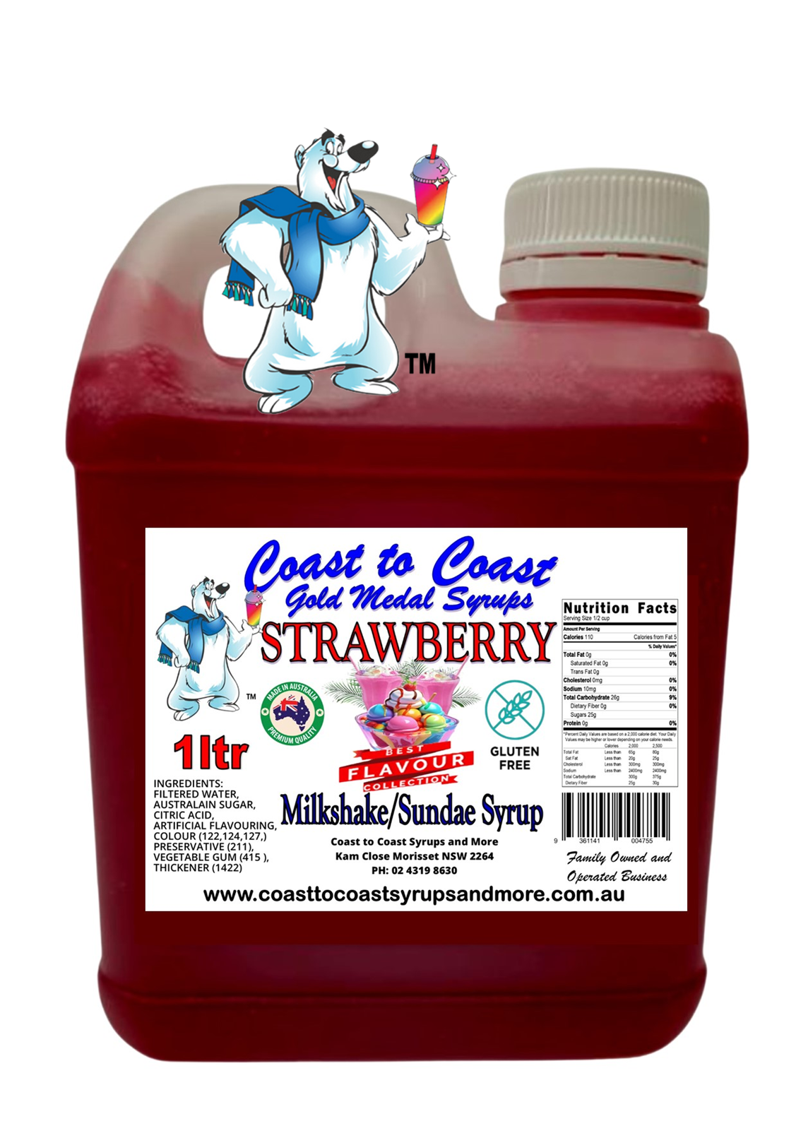 #2 Strawberry, Milkshake/Sundae toppings 1ltr, Coast to Coast Gold Medal Syrups®