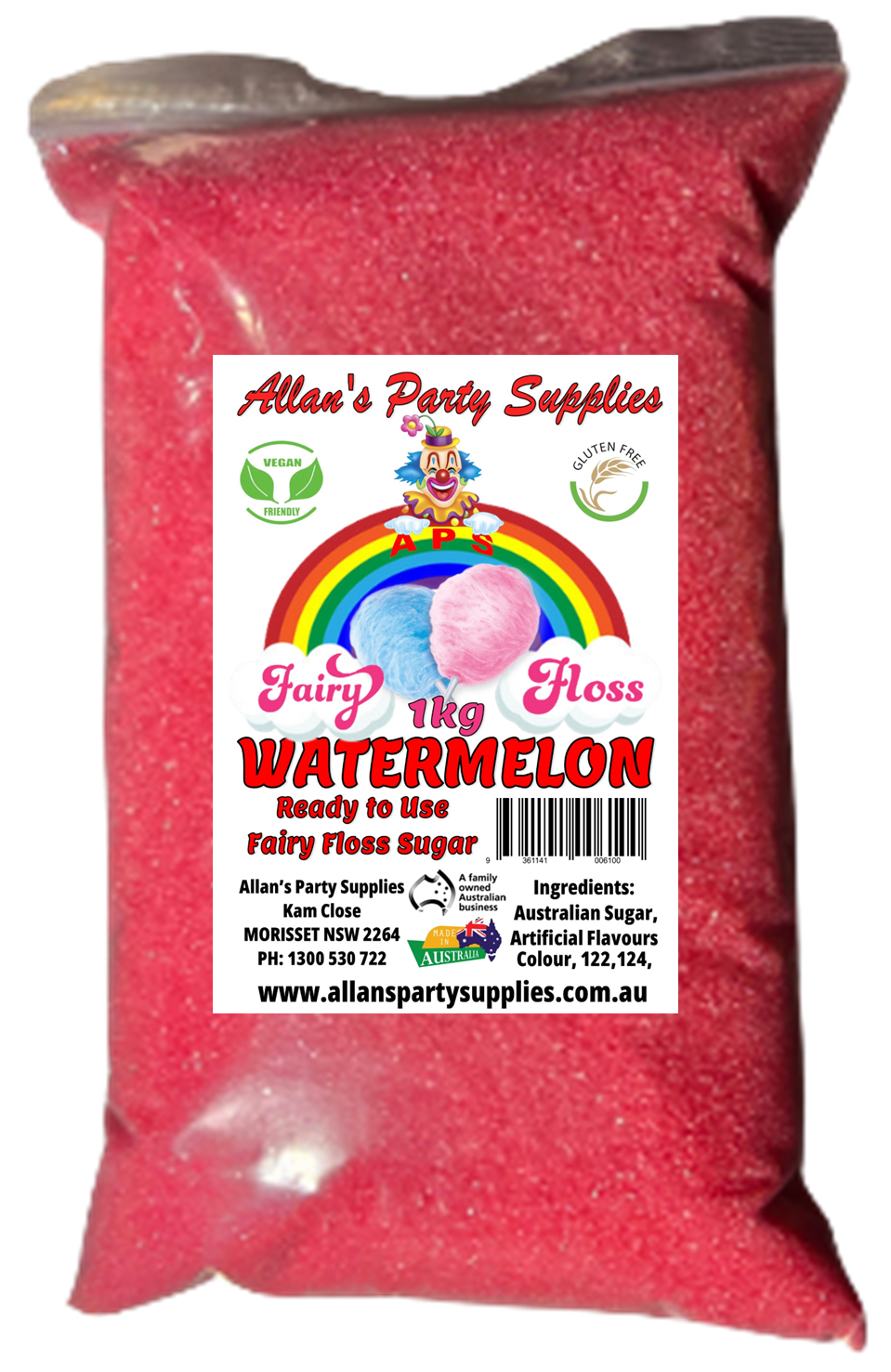 #3 APS, Premium Fairy Floss Sugar, 50 Serves RTU 1kg, Over 35 Plus Flavours