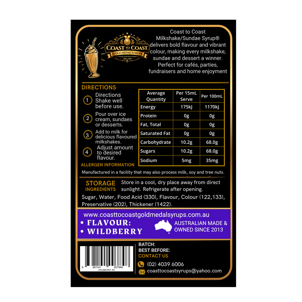 Wildberry, Milkshake-Sundae Toppings 4ltr - Coast to Coast Gold Medal Syrups®