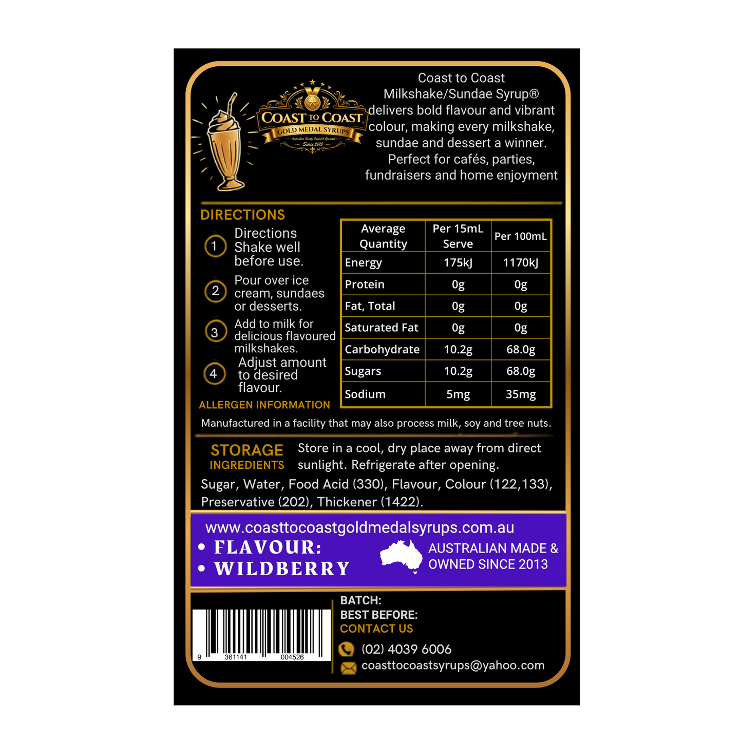 Wildberry, Milkshake/Sundae toppings 500ml - Coast to Coast Gold Medal Syrups®