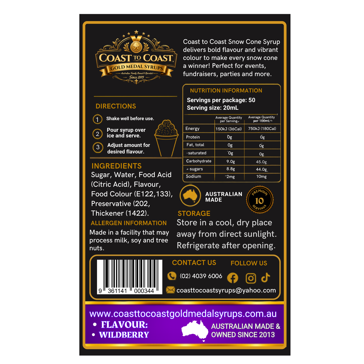 Wildberry Snow Cone Syrups 250ml - Coast to Coast Gold Medal Syrups®