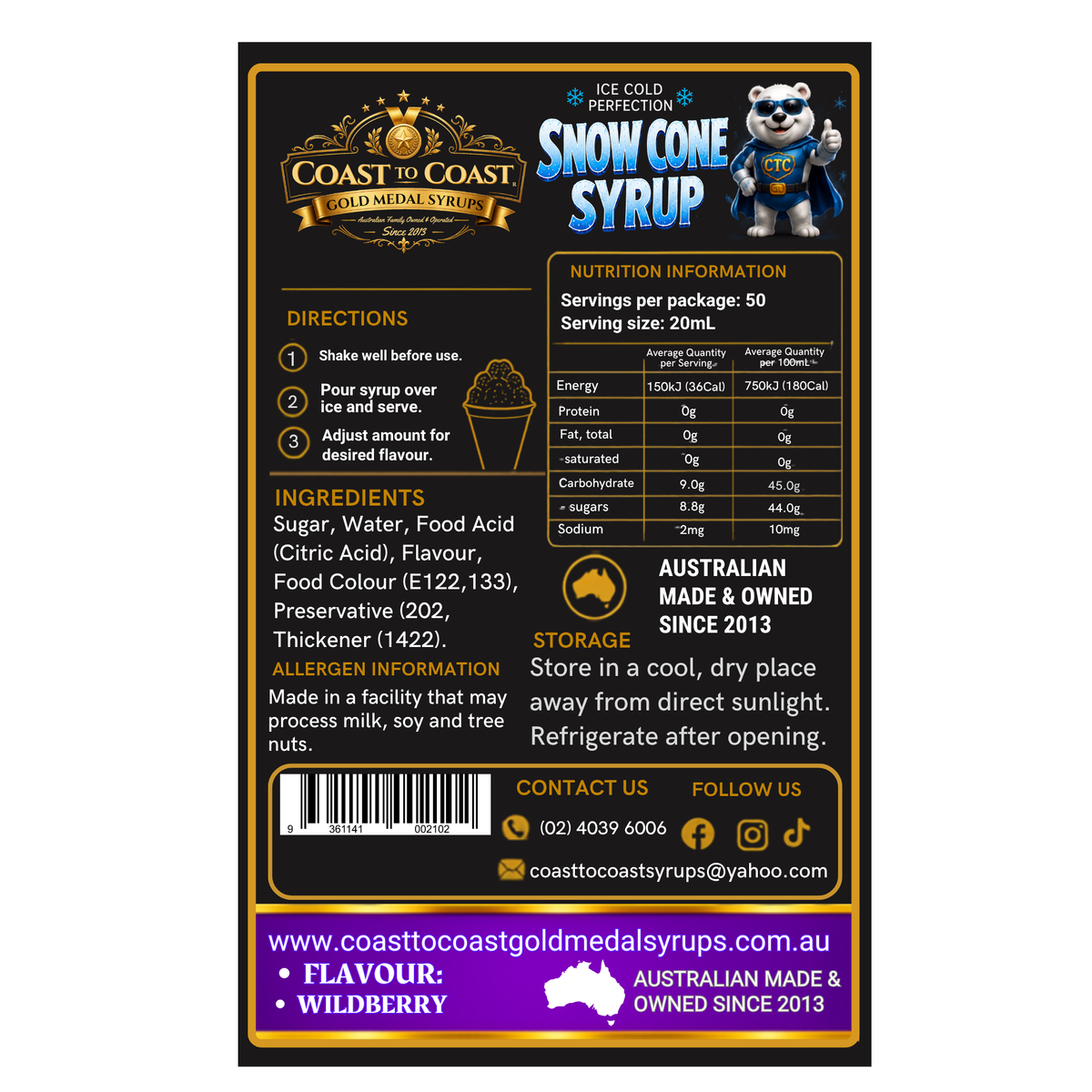 Wildberry Snow Cone Syrups 2ltr - Coast to Coast Gold Medal Syrups®