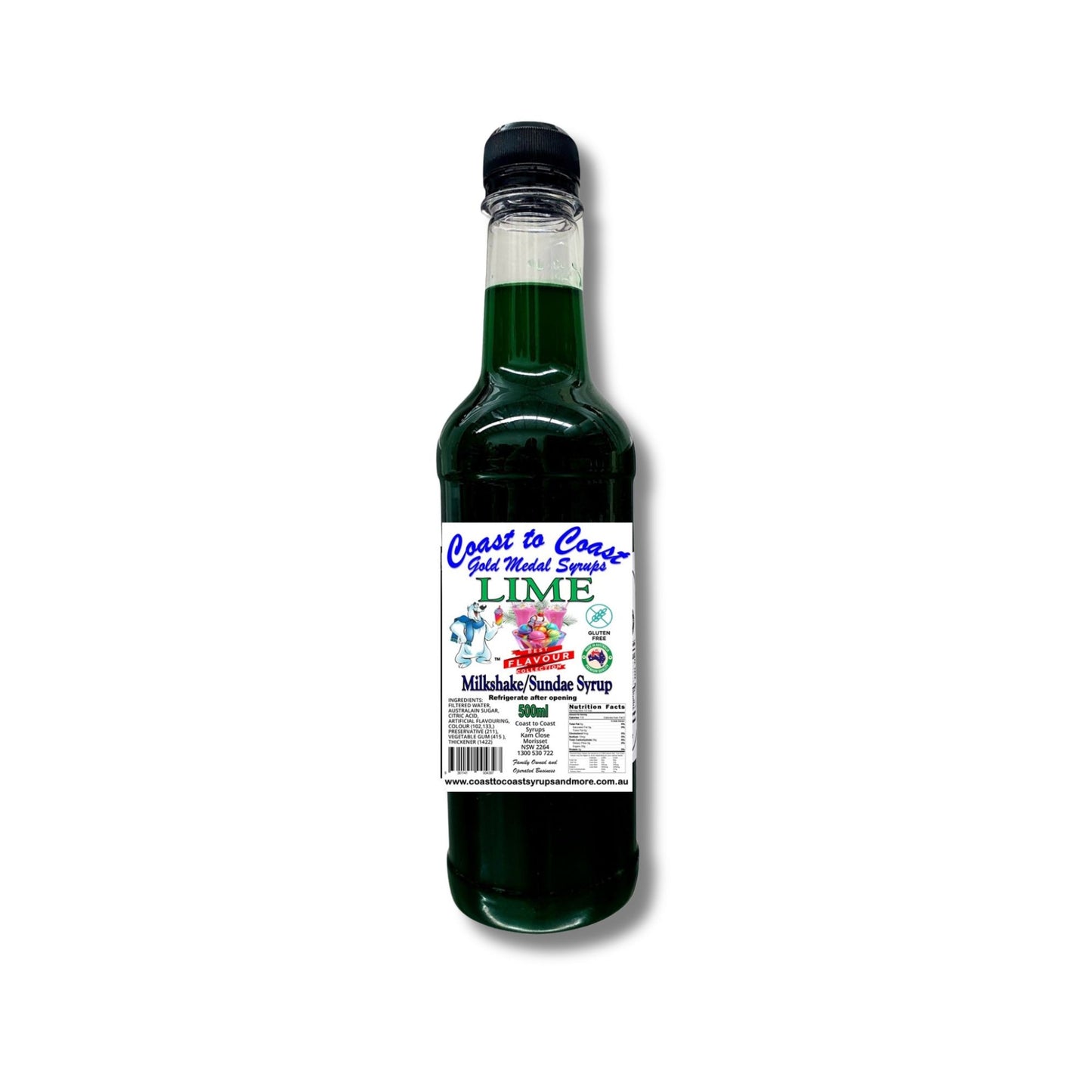 #1 Lime, Milkshake/Sundae toppings 500ml, Coast to Coast Gold Medal Syrups®