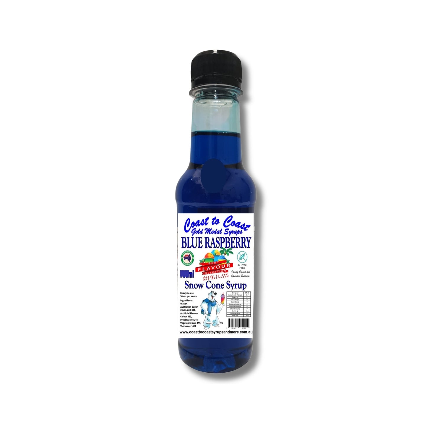 1.Blue Raspberry Snow Cone Syrup 250ml – Premium Ice Syrup | Coast to Coast Gold Medal Syrups®