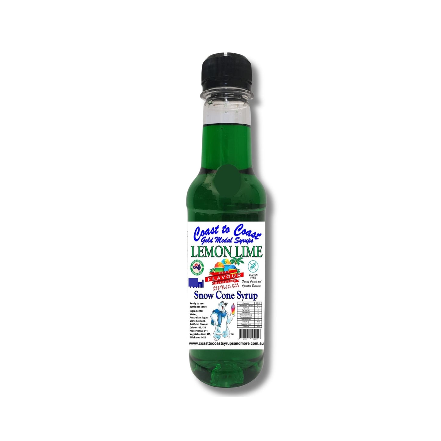 1.Lemon Lime Snow Cone Syrup 250ml – Premium Ice Syrup | Coast to Coast Gold Medal Syrups®