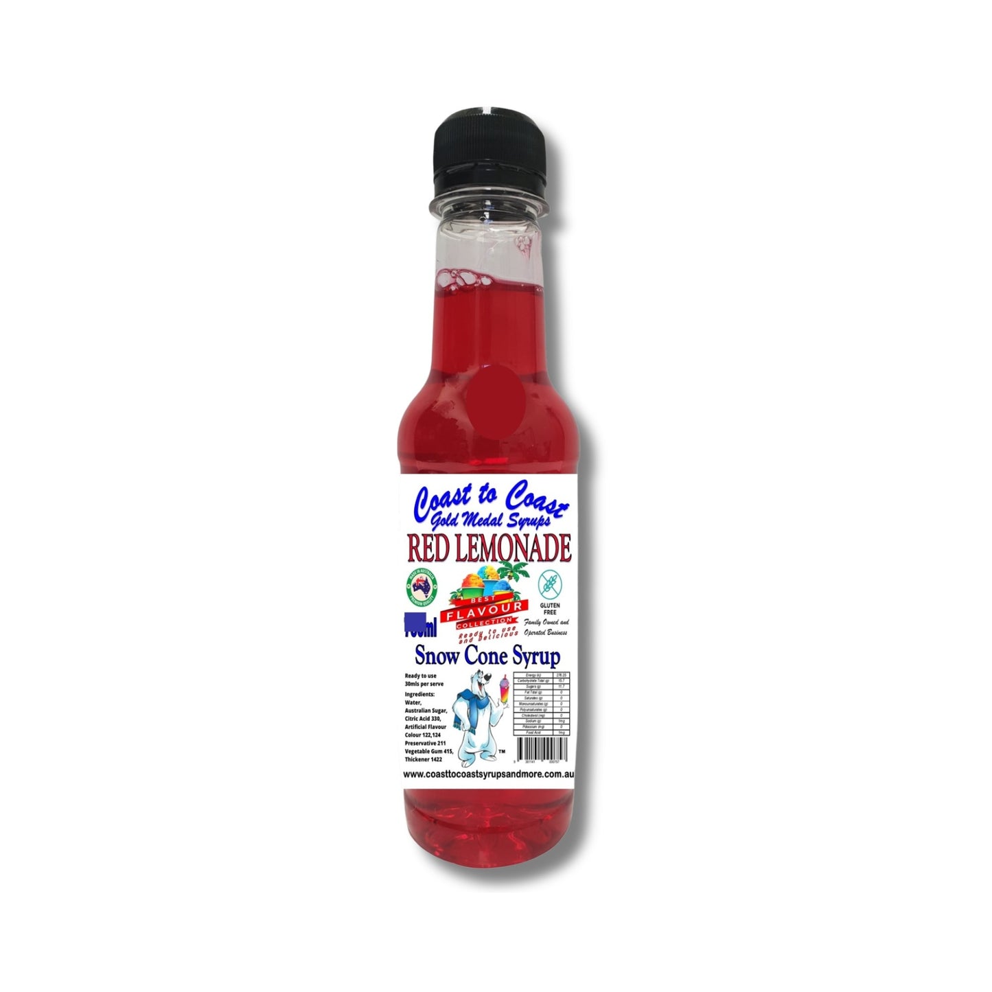 1.Red Lemonade Snow Cone Syrup 250ml – Premium Ice Syrup | Coast to Coast Gold Medal Syrups®