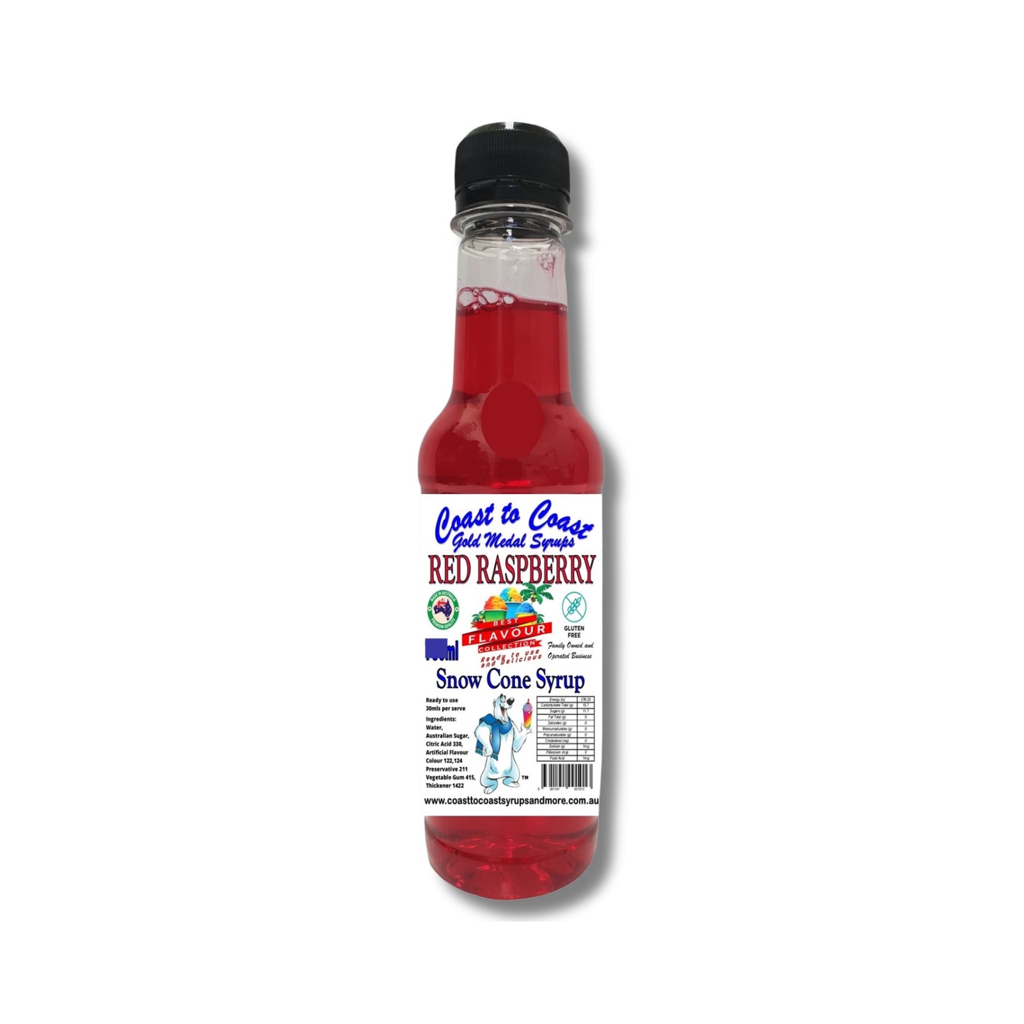 1.Red Raspberry Snow Cone Syrup 250ml – Premium Ice Syrup | Coast to Coast Gold Medal Syrups®