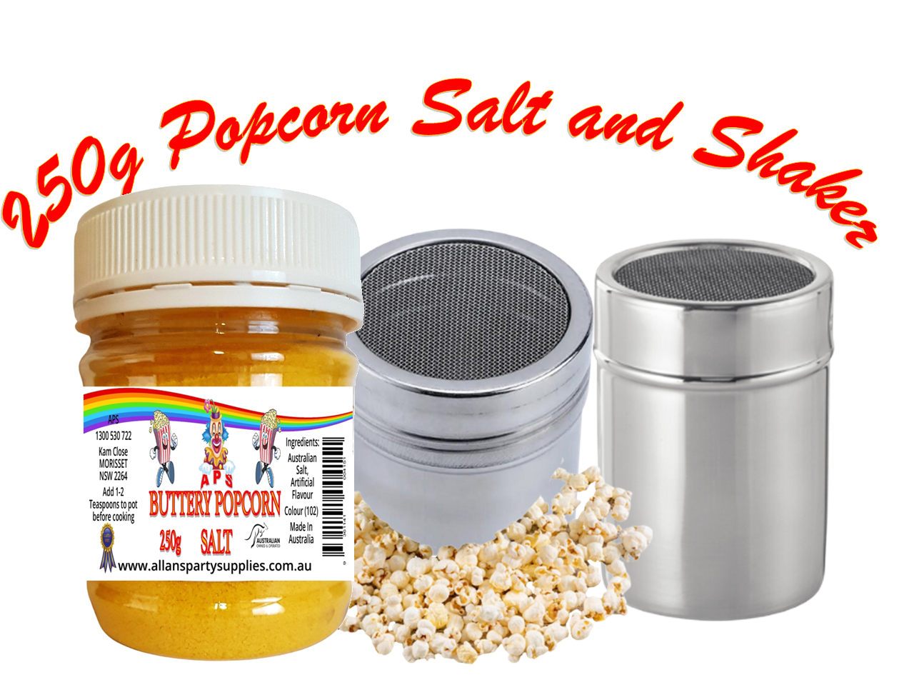 #1 APS, 250g Butter Popcorn Salt, with Stainless Steel Salt Shaker, Cinema Quality Popcorn Salt,