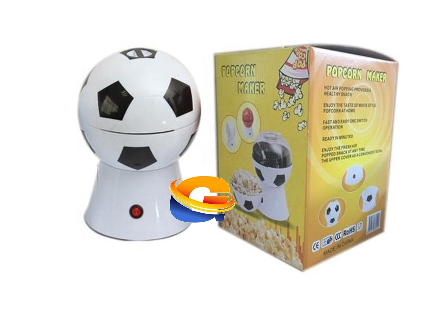 #6 APS, Soccer Ball Mini Hot Air Popcorn Machine, Easy To Use, Black & White