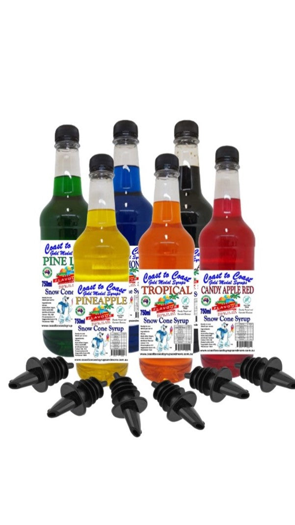 #3 Coast to Coast Gold Medal Syrups®, 6 x 750ml Ready-to-Use Syrup (RTU) Snow Cone, With Pourers