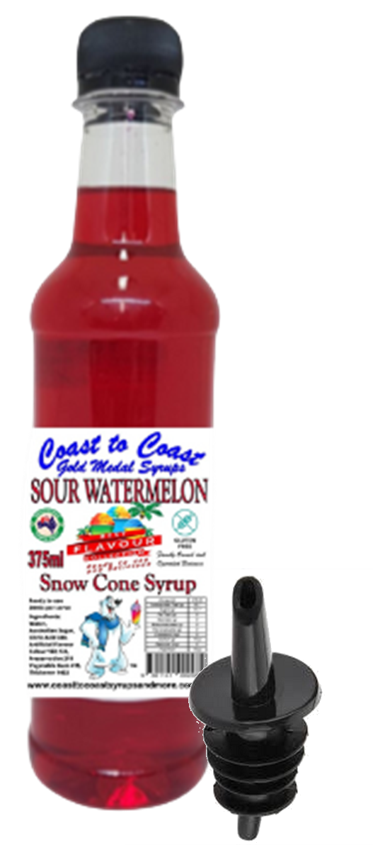 #2 New Sour Range, Coast to Coast Gold Medal Syrups®, 4x375ml Snow Cone Syrups with Bottle Pourers