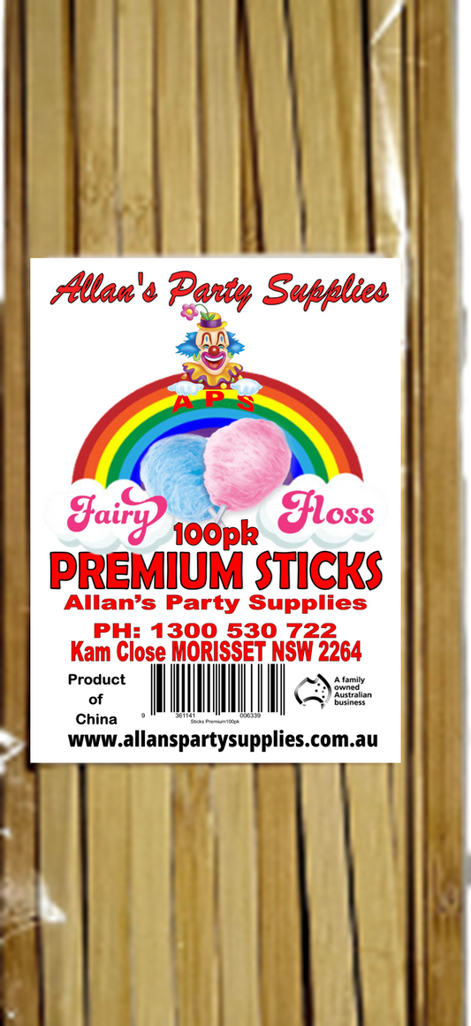 #5p APS, 100pk, Premium Eco Friendly Bamboo Fairy Floss Sticks, 250mm