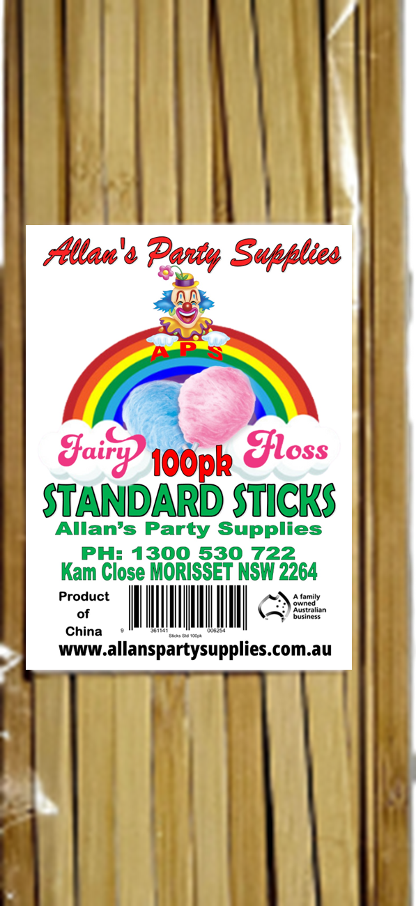 #5s APS, 100pk, Standard Eco Friendly Bamboo Fairy Floss Sticks, 200mm