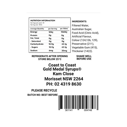 #2 Raspberry, Milkshake/Sundae toppings 1ltr, Coast to Coast Gold Medal Syrups®