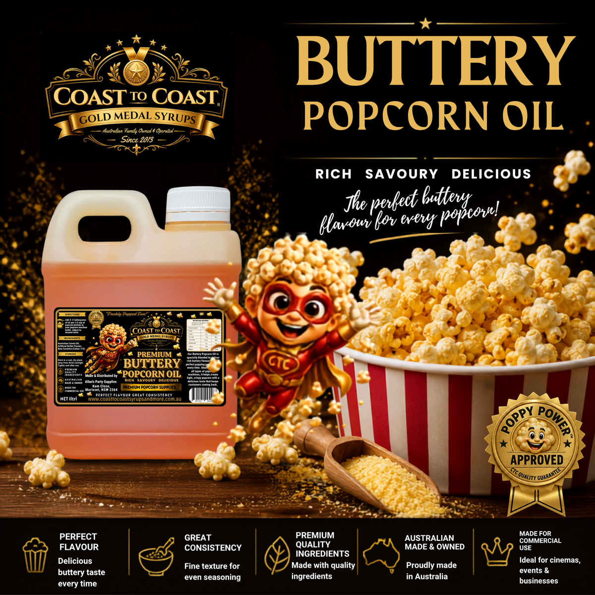 Premium Buttery Popcorn Oil 2ltr - Coast to Coast Gold Medal Syrups®