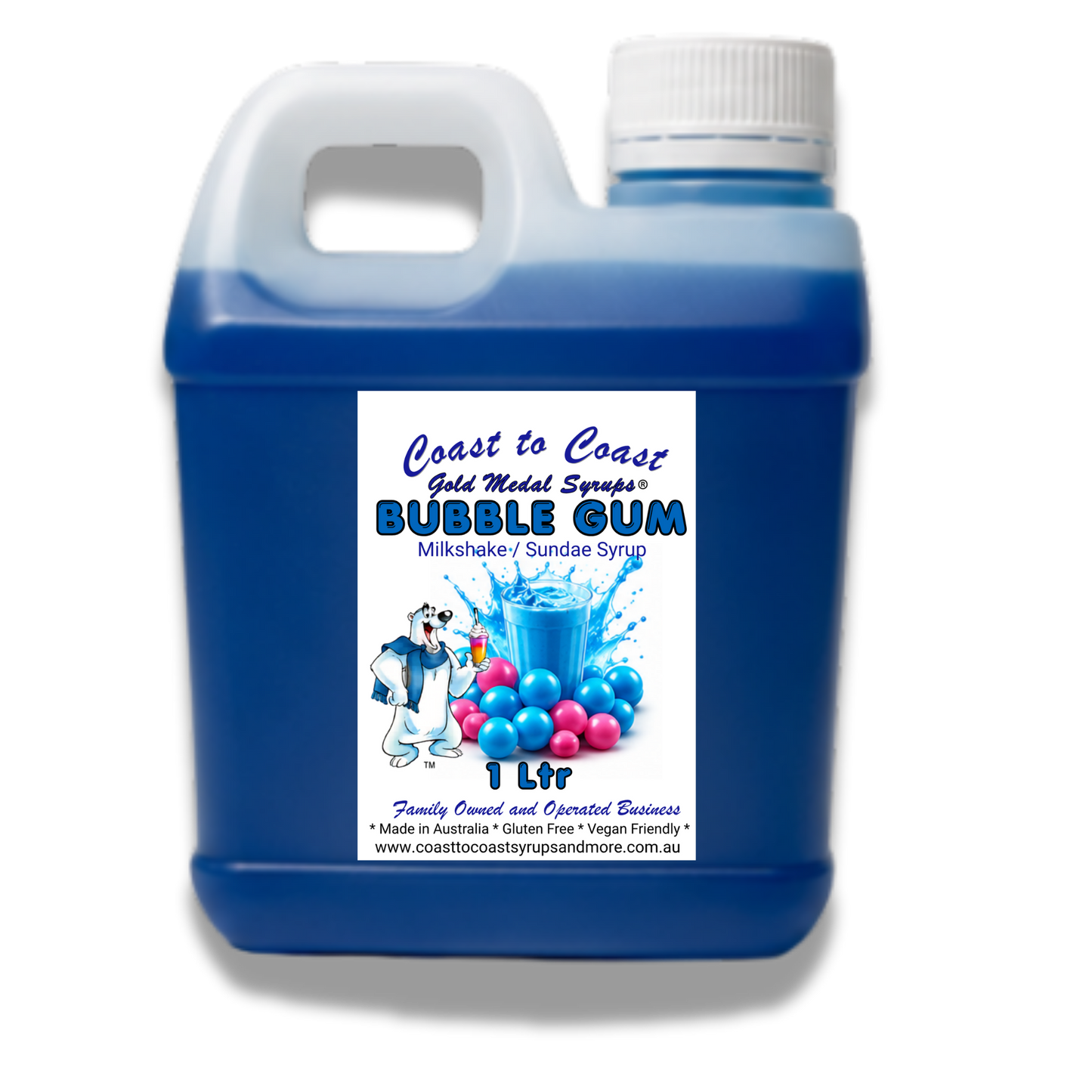 #2 Blue Bubble Gum, Milkshake/Sundae toppings 1ltr, Coast to Coast Gold Medal Syrups®