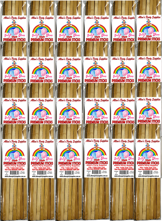 #5p APS, 24 x 25 pack Premium Eco Friendly Bamboo Fairy Floss Sticks, 250mm
