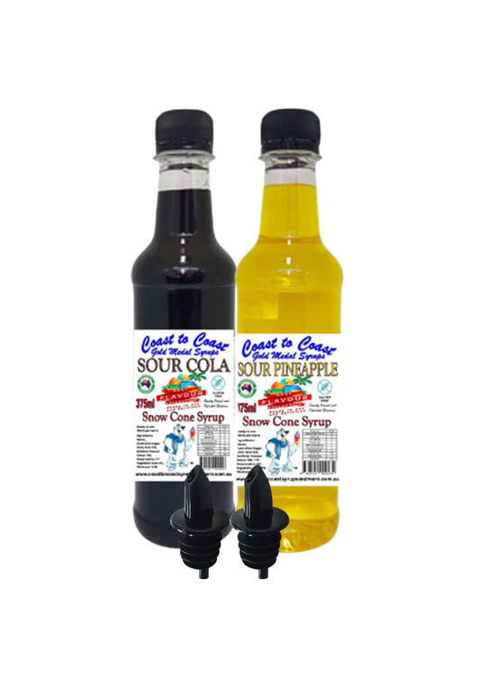 #2 New Sour Range, Coast to Coast Gold Medal Syrups®, 2x375ml Premium Sour Snow Cone Syrup with pourers