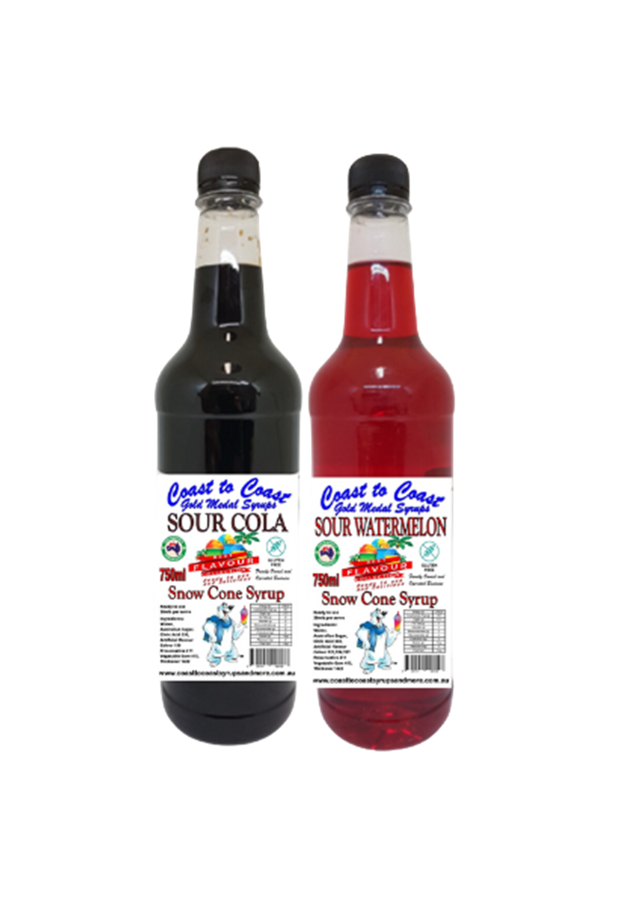 #3 New Sour Range, Coast to Coast Gold Medal Syrups®, Sour Flavoured Snow Cone Syrups 2 x 750ml