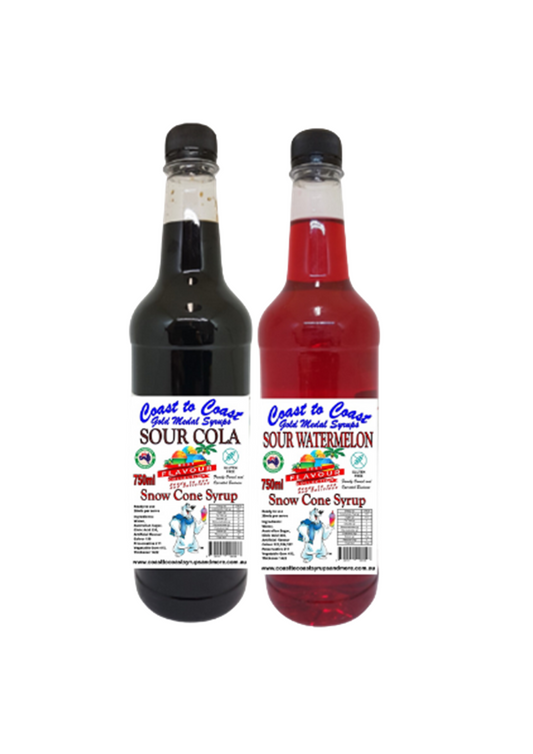 #3 New Sour Range, Coast to Coast Gold Medal Syrups®, Sour Flavoured Snow Cone Syrups 2 x 750ml
