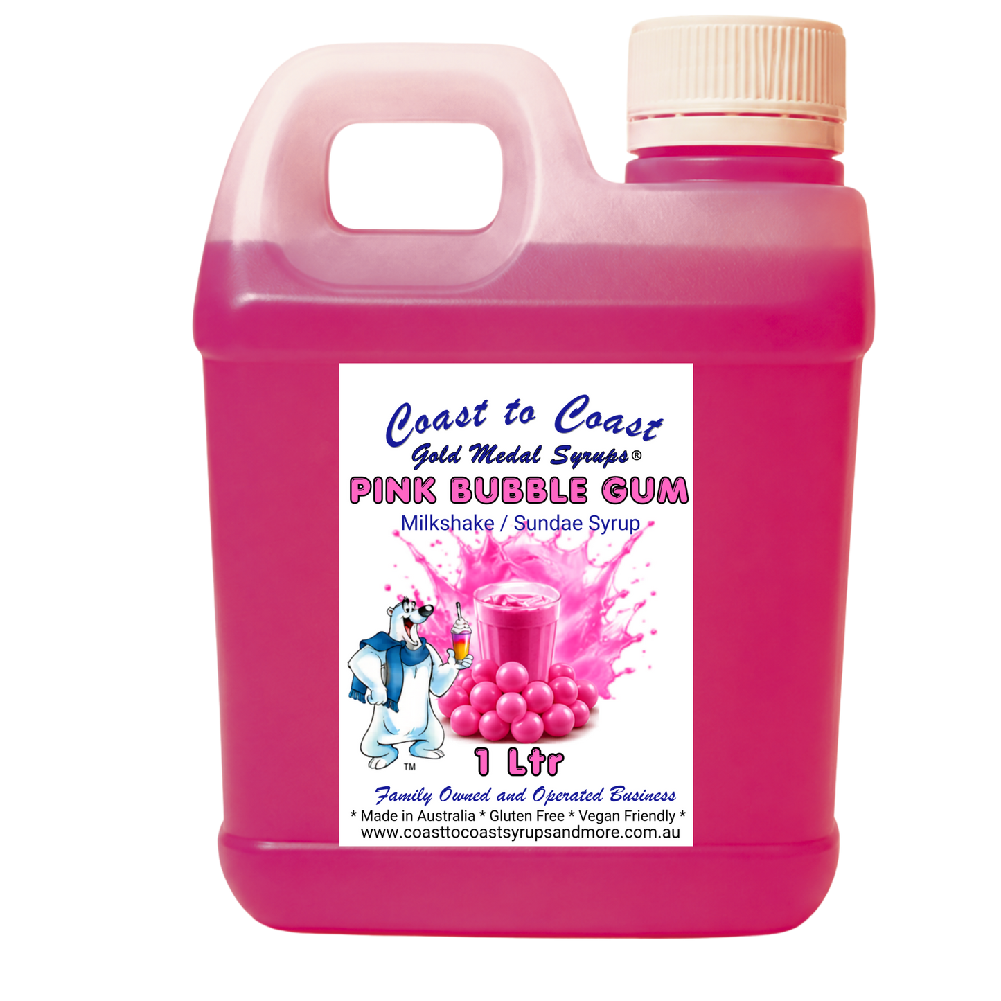 #2 Pink Bubble Gum, Milkshake/Sundae toppings 1ltr, Coast to Coast Gold Medal Syrups®