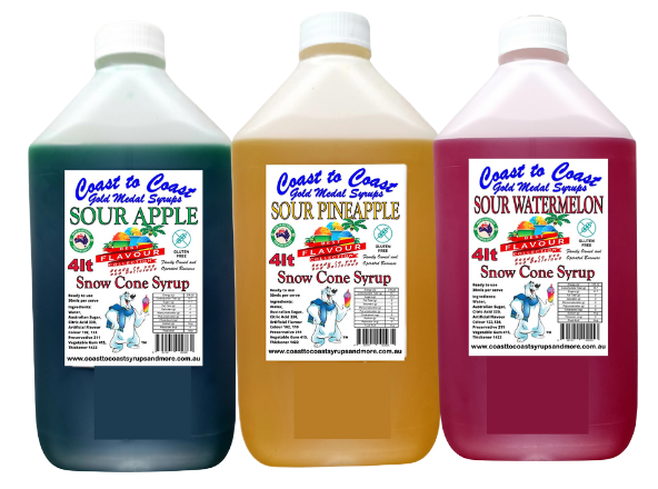 #6 New Sour Range, Coast to Coast Gold Medal Syrups®, 3X4LTR, Premium Sour Snow Cone Syrups.