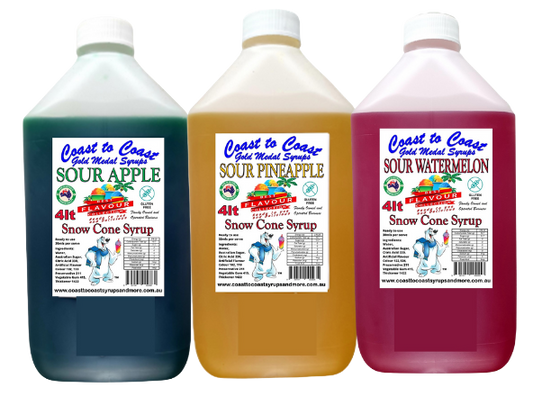 #6 New Sour Range, Coast to Coast Gold Medal Syrups®, 3X4LTR, Premium Sour Snow Cone Syrups.