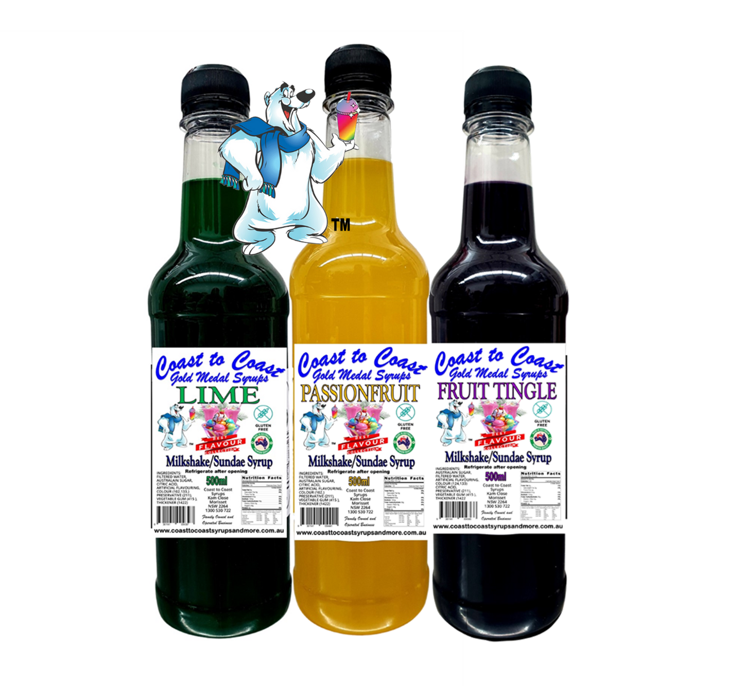 #1, 3 x 500ml, Milkshake/Sundae Toppings, Coast to Coast Gold Medal Syrups®