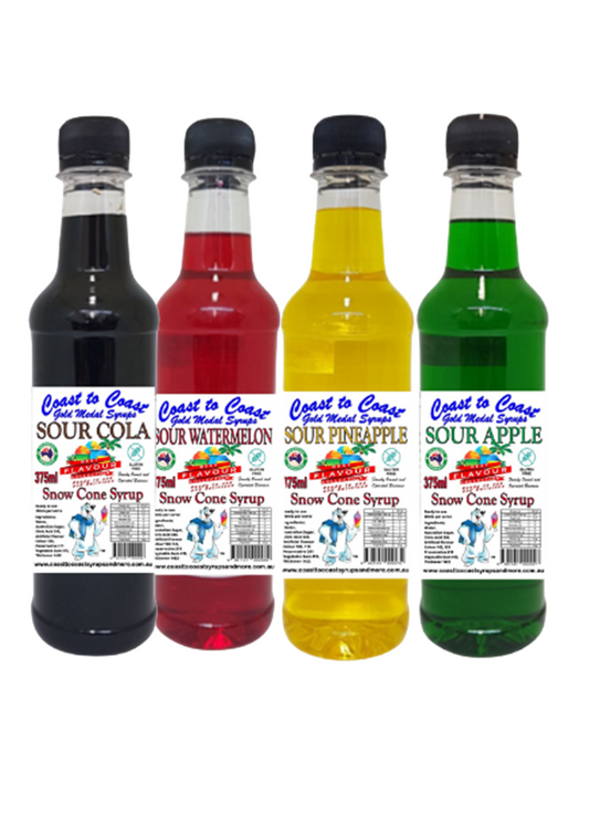 #2 New Sour Range, Coast to Coast Gold Medal Syrups®, 4x375ml Sour Snow Cone Syrups