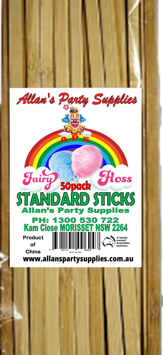#5s APS,50pk Standard Eco Friendly Bamboo Fairy Floss Sticks, 200mm