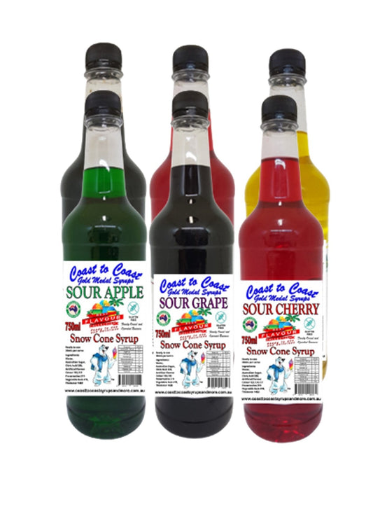 #3 New Sour Range, Coast to Coast Gold Medal Syrups®, Sour 6 x 750 ml Snow Cone Syrup Assorted Flavours