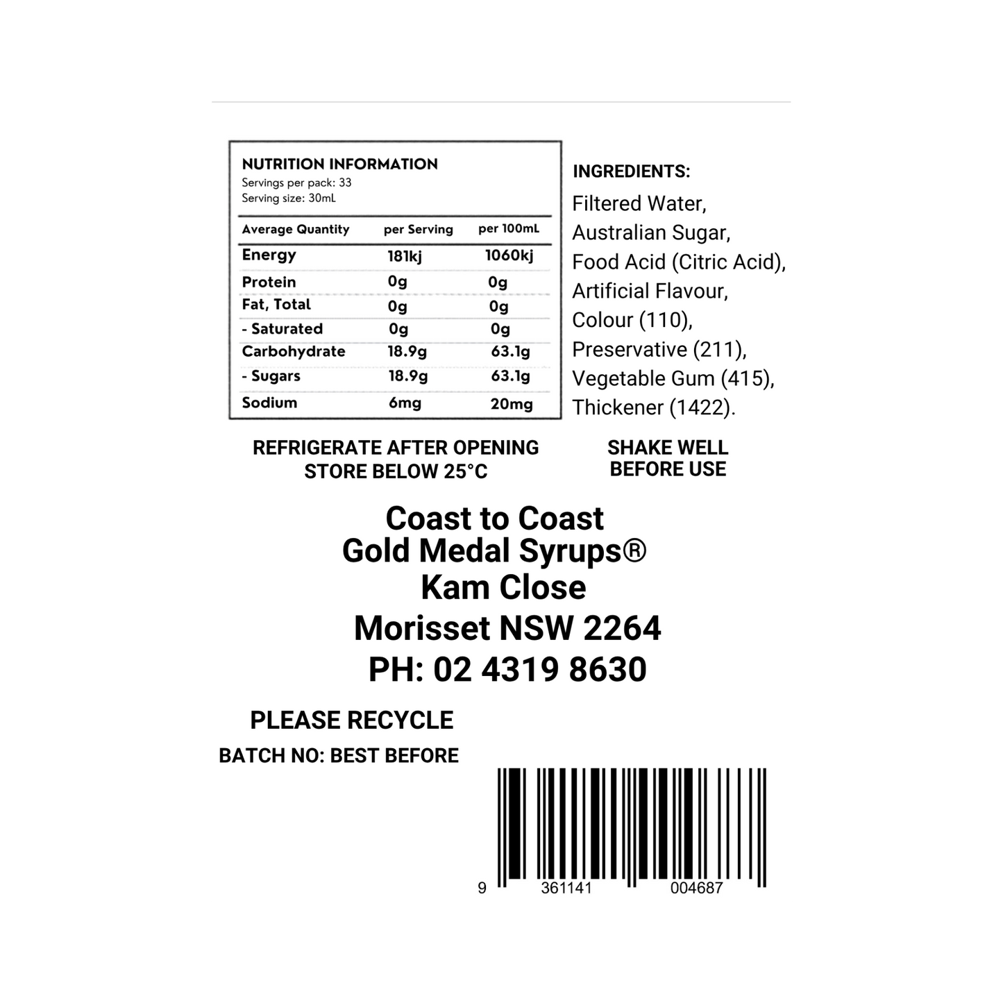 #2 Mango, Milkshake/Sundae toppings 1ltr, Coast to Coast Gold Medal Syrups®