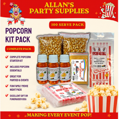 #3 APS. 100 Serves Cinema Quality Popcorn Kit, Suits 8oz Machine, Popcorn, Salt, Oil, bags