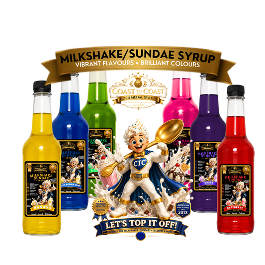Assorted Flavours 6 x 500ml, Milkshake/Sundae Toppings - Coast to Coast Gold Medal Syrups®