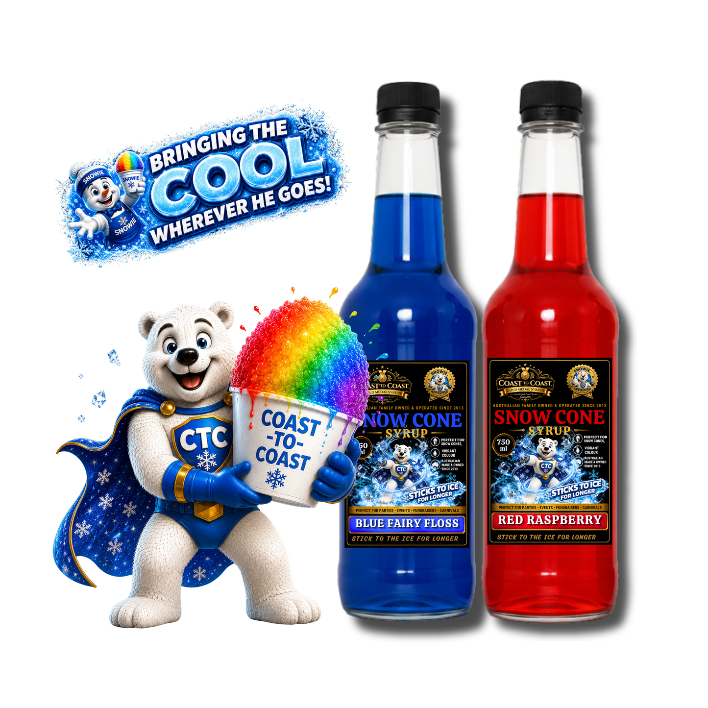 Assorted Flavours Snow Cone Syrup  2x750ml - Coast to Coast Gold Medal Syrups®