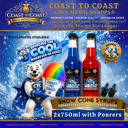 Assorted Flavours Snow Cone Syrup  2x750ml with Pourers - Coast to Coast Gold Medal Syrups®