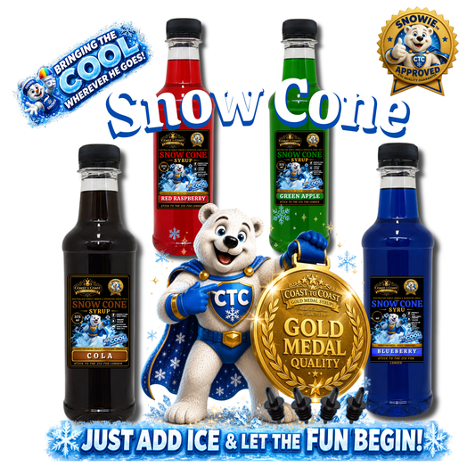 Assorted Flavours Snow Cone Syrup  4x375ml with Pourers - Coast to Coast Gold Medal Syrups®