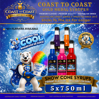 Assorted Flavours Snow Cone Syrup  5x750ml - Coast to Coast Gold Medal Syrups®