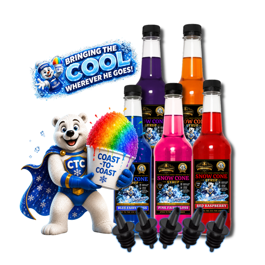 Assorted Flavours Snow Cone Syrup  5x750ml with Pourers - Coast to Coast Gold Medal Syrups®