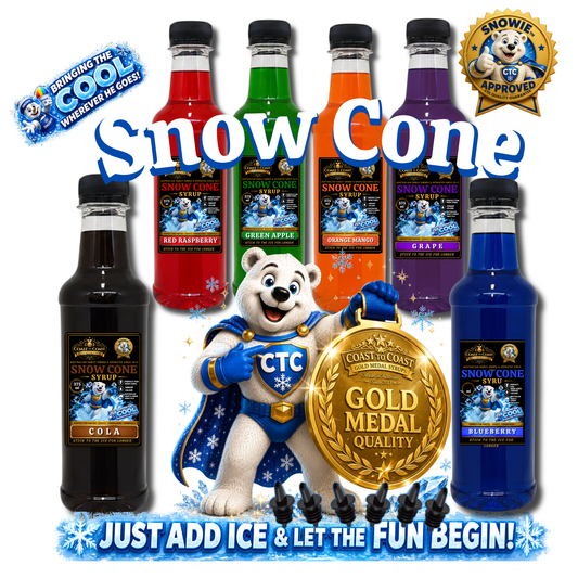 Assorted Flavours Snow Cone Syrups 6x375ml with Pourers - Coast to Coast Gold Medal Syrups®