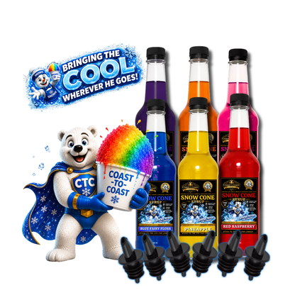 Assorted Flavours Snow Cone Syrup  6x750ml with Pourers - Coast to Coast Gold Medal Syrups®