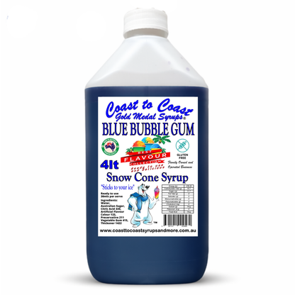 6 Blue Bubble Gum Snow Cone Syrup, 4Ltr, Premium Ice Syrup, Coast to Coast Gold Medal Syrups®