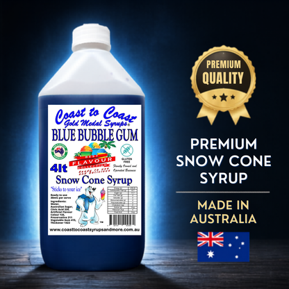 6 Blue Bubble Gum Snow Cone Syrup, 4Ltr, Premium Ice Syrup, Coast to Coast Gold Medal Syrups®