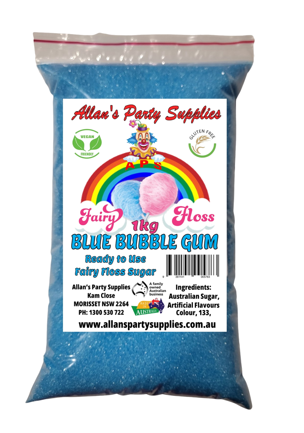 #3 APS, Premium Fairy Floss Sugar, 50 Serves RTU 1kg, Over 35 Plus Flavours
