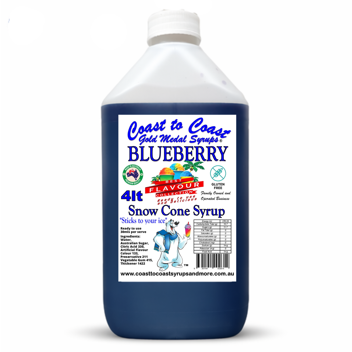 6 Blueberry Snow Cone Syrup, 4Ltr, Premium Ice Syrup, Coast to Coast Gold Medal Syrups®