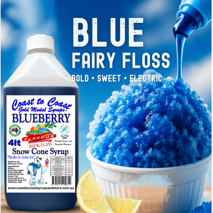 6 Blueberry Snow Cone Syrup, 4Ltr, Premium Ice Syrup, Coast to Coast Gold Medal Syrups®