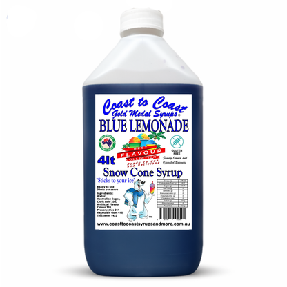 6 Blue Lemonade Snow Cone Syrup, 4Ltr, Premium Ice Syrup, Coast to Coast Gold Medal Syrups®