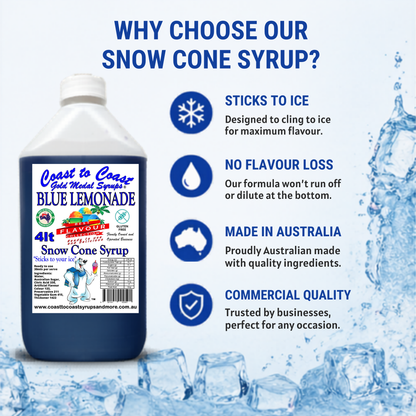 6 Blue Lemonade Snow Cone Syrup, 4Ltr, Premium Ice Syrup, Coast to Coast Gold Medal Syrups®